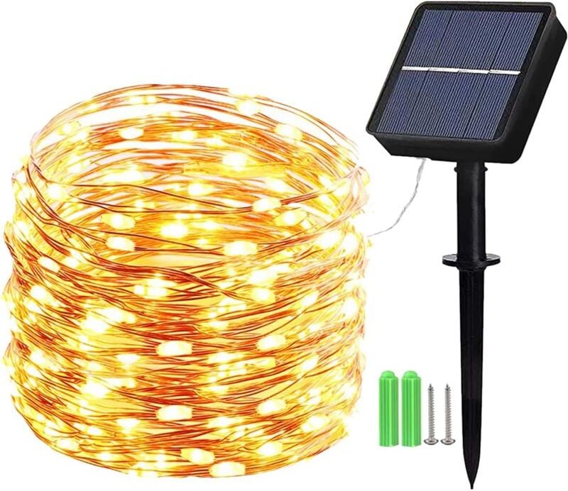Solar-Lichterkette für draußen, 10 m, 100 LEDs, Kupferdraht-Lichterkette, 8 Modi, für die Dekoration von Bäumen im Garte...