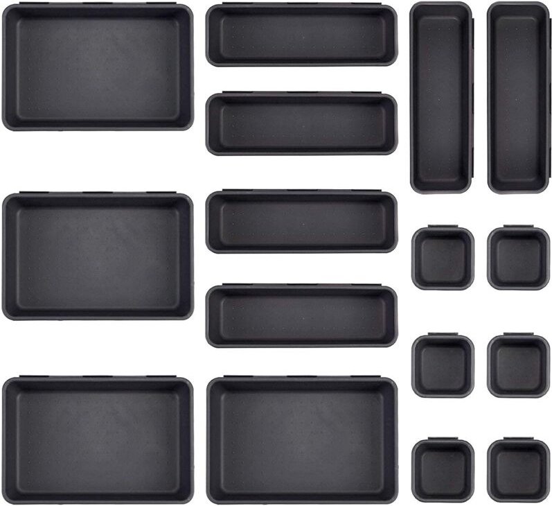 16-teiliges Schreibtisch-Schubladen-Organizer-Set, 3 Größen, Tabletts, Kunststoff, Make-up-Organizer, Besteck-Aufbewahru...
