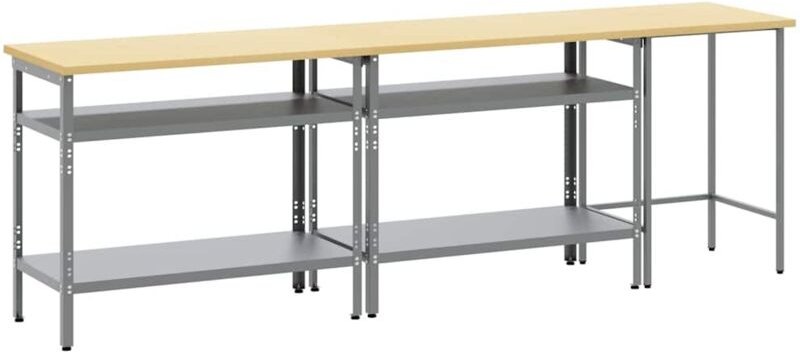 Werkbank-Set mit Regal mit Speicher Verstellbar Grau Stahl vidaXL