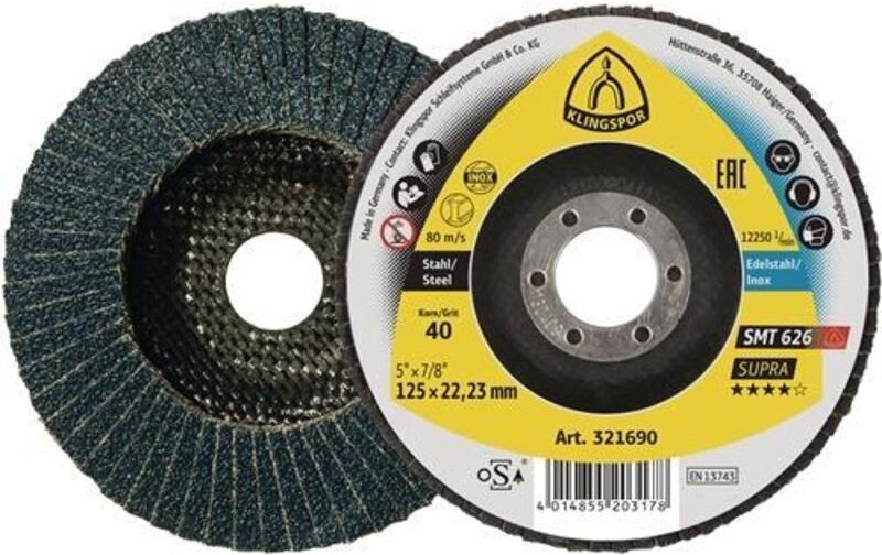 KLINGSPOR 321684 Fächerscheibe SMT 626 Supra Ø 125 mm Körnung 120 6° konisch INO