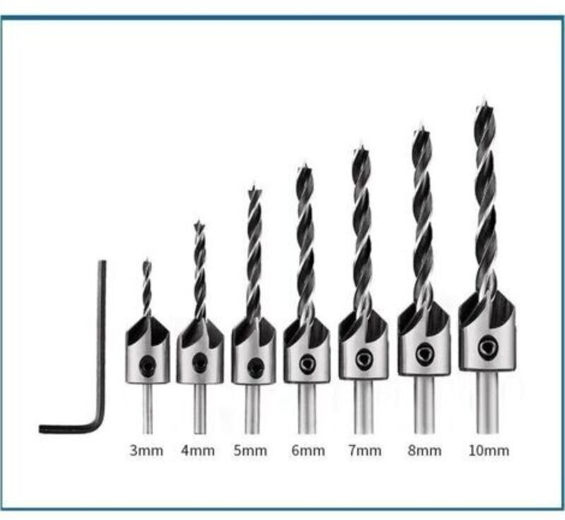 Stufenbohrer-Set für Holzbearbeitung, Fixpunktbohrung, hohe Härte, 3–10 mm, Anfasen, für Naturholz, 7-teiliges Set + Sch...