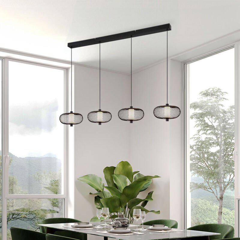 Nowa - led Hängelampe 4 flammig Esstischleuchte Metallgeflecht Pendellampe schwarz Wohnzimmerlampe, opal, 20W 1500lm war...
