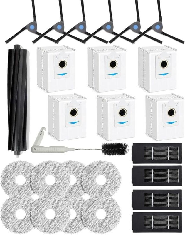 Ecovacs - 26 Stück Staubsaugerzubehör für Deebot X2 Omni, Ersatzteile: 1 Gummibürste, 6 Seitenbürsten, 4 HEPA-Filter, 8 ...