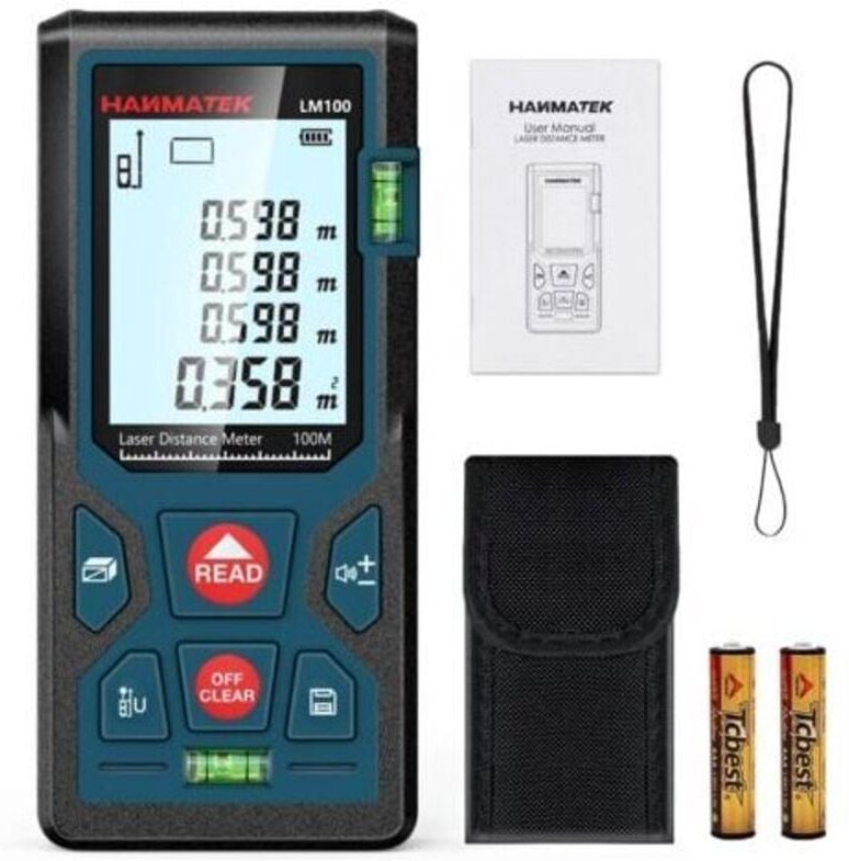 Digitales Lasermessgerät, LM50 50 m, Länge/Fläche/Volumen/Satz des Pythagoras mit LCD-Hintergrundbeleuchtung, IP54 (50 m...