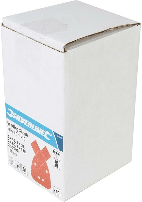 Delta-Klettschleifblätter mit Abreißspitzen, 140 mm, 10er-Pckg. 2 x 40, 2 x 60, 2 x 80, 2 x 120, 2 x 240er Körnung