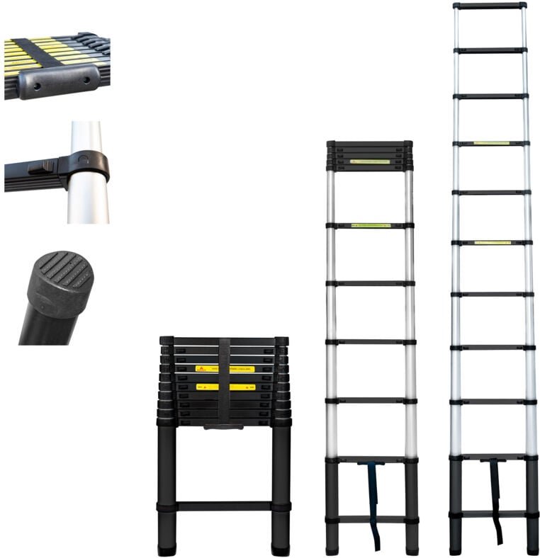 Teleskopleiter 3,2m TELESCOO11, Aluminium, Zusammenklappbar, Ausziehbar, Max Arbeitshöhe 4,1m, Standart EN131, 5 Jahre G...