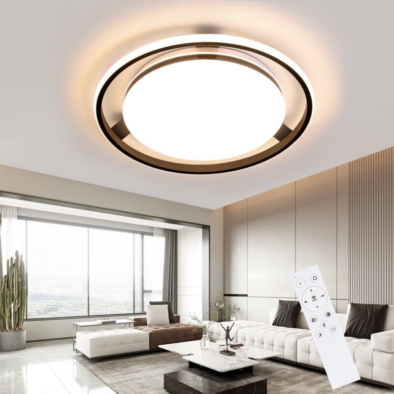 Led Deckenleuchte Wohnzimmer Lampe - Schlafzimmer Deckenlampe Schwarz Modern Beleuchtung Fernbedienung Rund Design Mit D...