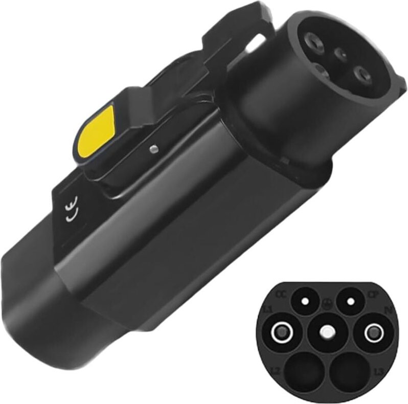 EV-Adapter Typ 2 auf Typ 1, EV-Ladekabeladapter mit Clip, 32 A Typ 2 (IEC 62196) Stecker auf Typ 1 (SAE J1772) Buchse, L...