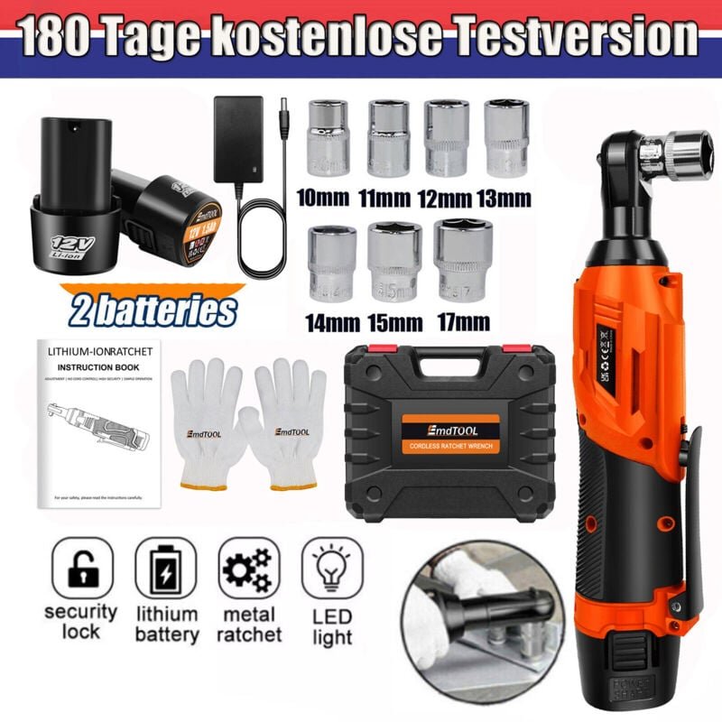 Dayplus - Akku-Ratsche Ratschenschlüssel mit 3/8 Zoll 90° Winkel-Elektroschlüssel mit Akku