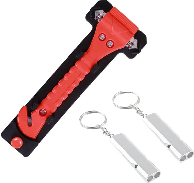 2-in-1-Nothammer fürs Auto, Auto-Fensterbrecher-Hammer, Gurtschneider, Fensterbrecher, Auto-Notfallset mit 2 Schiedsrich...