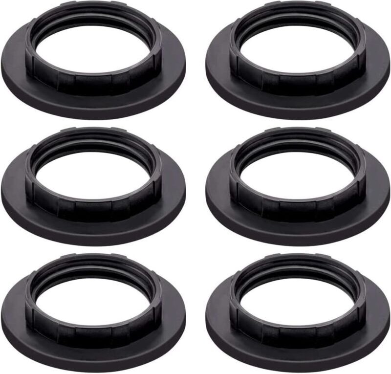 Lntyq Set mit 6 Klemmringen für E14-Lampenschirm aus schwarzem Kunststoff
