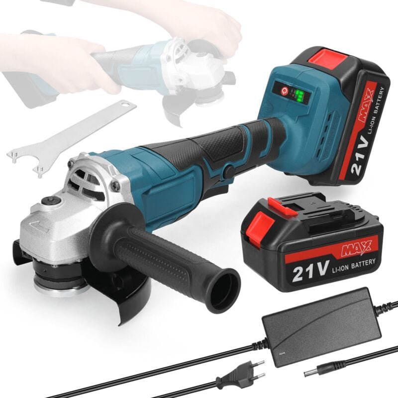 Ej.life - 21V Winkelschleifer 125mm kabellos, M14 Winkelschleifer bürstenloser Motor mit 2 x 1300mAh Akkus zum Schneiden...