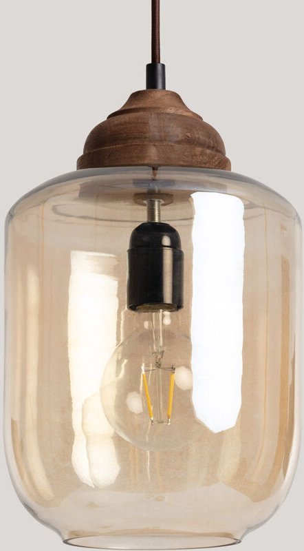 Pendelleuchte aus Holz und Glas Amber Dallas Bernstein