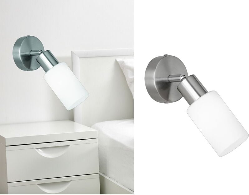 Meinewunschleuchte - led Wandstrahler Silber mit Glasschirm Opalweiß, Breite 8cm