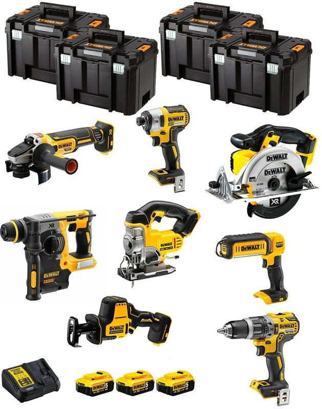 DeWALT Kit DWK804T (DCD796 + DCH273 + DCG405 + DCF887 + DCS331 + DCS369 + DCS391 + DCL050 + 3 x 5,0 Ah + DCB115 + 4 x TS...