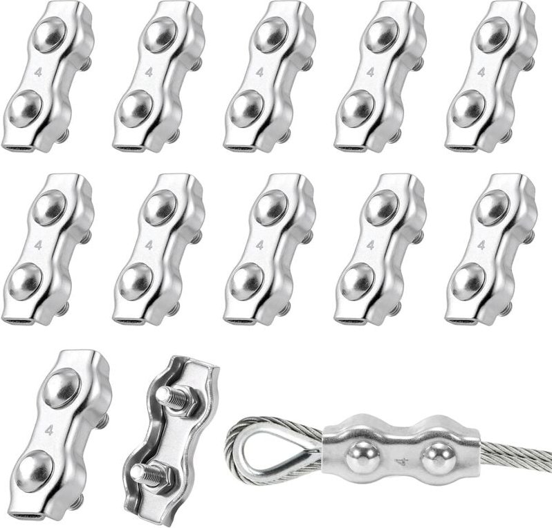 Doppelte Kabelklemmen M4 aus Edelstahl 304 für Stahlseile mit 3 mm Durchmesser, geeignet für Gartenzäune, Wäscheleinen, ...