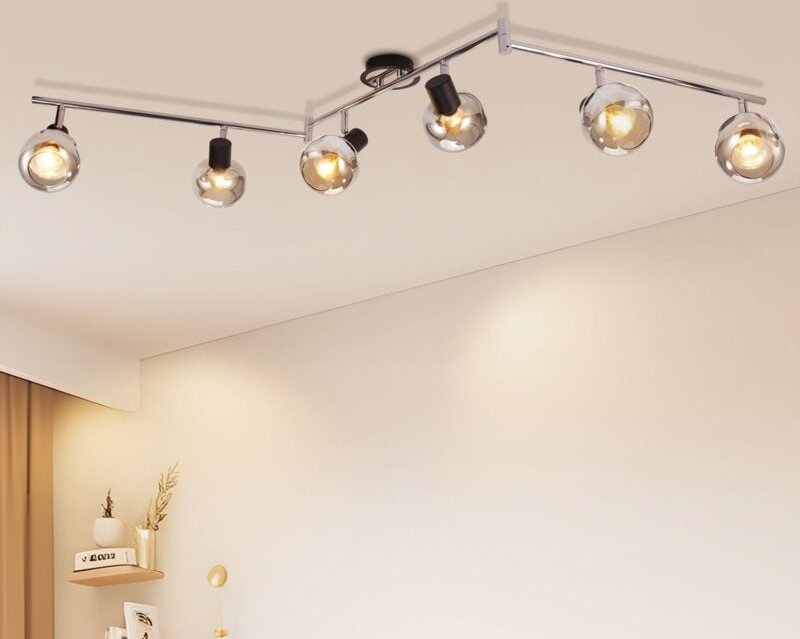 Deckenleuchte E14 Moderne, 6 Flammig Rauchglas Deckenstrahler, Schwenkbar 350° Wohnzimmerlampe für Schlafzimmer Flur Küc...