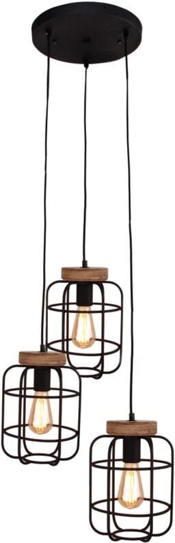 Lampe, Gwen Pendelleuchte 3flg Rondell antik holz/schwarz korund, Metall/Holz, 3x A60, E27, 40W,Normallampen (nicht enth...