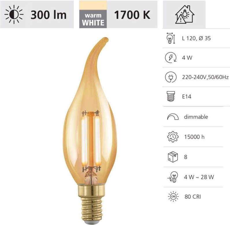 Eglo - led Kerzenlampe CF35 E14 4W amber Leuchtmittel