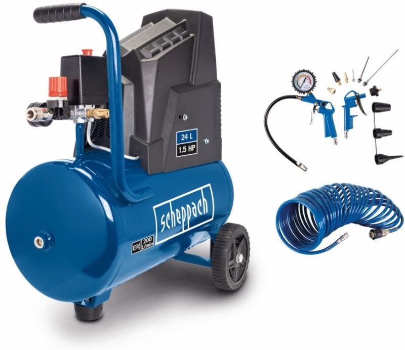 Scheppach - Kompressor HC30o 8bar 24 l ölfrei 200l/min inkl. 5m Schlauch & Zubehörset