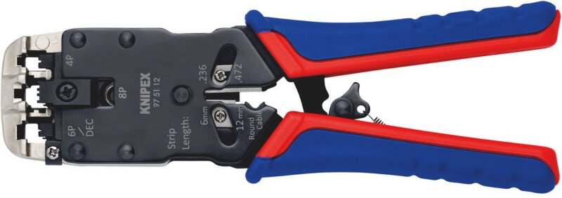 Knipex - Crimpzange für Westernstecker, mit Mehrkomponenten-Hüllen, brüniert, 200 mm