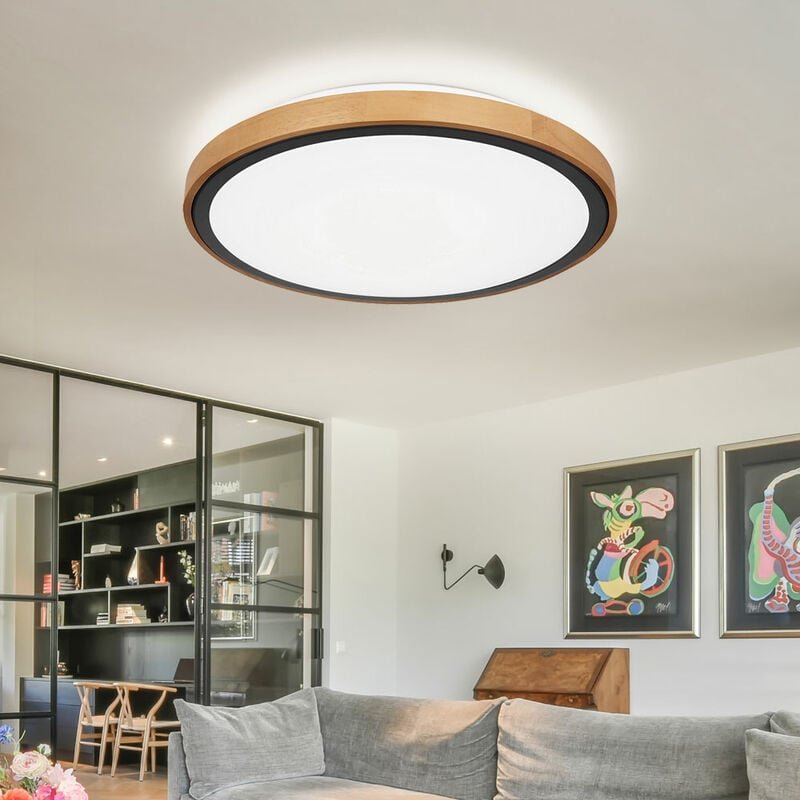 Etc-shop - Deckenleuchte cct Deckenlampe Schlafzimmer Landhausstil Holzleuchte, Holzoptik braun Metall schwarz opal, 1x ...