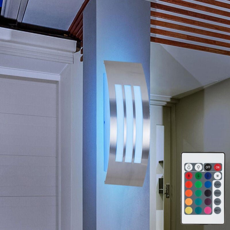 Außenwandleuchte dimmbar mit Fernbedienung Fassadenlampe silber Wandlampe led Gartenleuchte Terrassenlampe, rgb Farbwech...