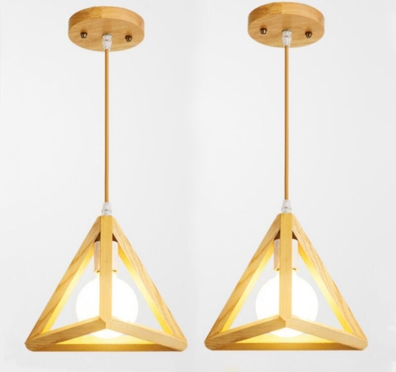 Moderne Pendelleuchte Höhenverstellbare Deckenleuchte Holz Hängeleuchter für Café Küche Bar 2 Stücke