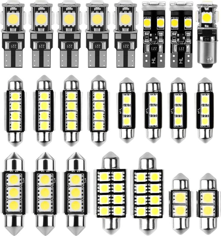 23-teiliges CAN-Bus-kompatibles SMD-LED-Lampen-Set (Xenonweiß 6000K, Soffitten) C5W T10 für Innenraum- und Kennzeichenbe...