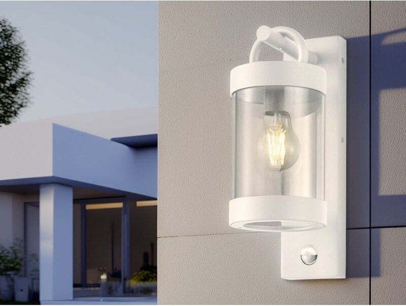 Außenwandleuchte SAMBESI Laterne in Weiß mit Bewegungsmelder, Höhe 33cm