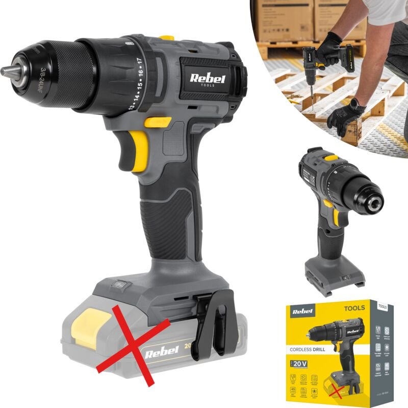 Rebel 20V Akku-Bohrschrauber mit bürstenlosem Motor, 2 Ah