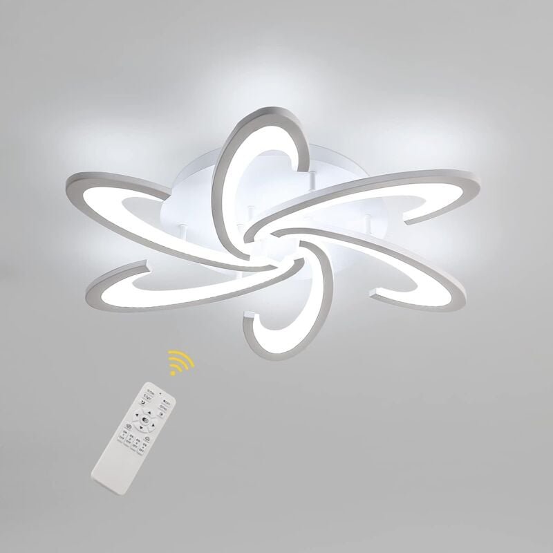 Thumbnail - GOECO LED-Deckenleuchte Moderne Weiß Dimmbarer, 54W 6300LM Helligkeit Einstellbar mit Fernbedienung, Kreatives 6-Klingen...