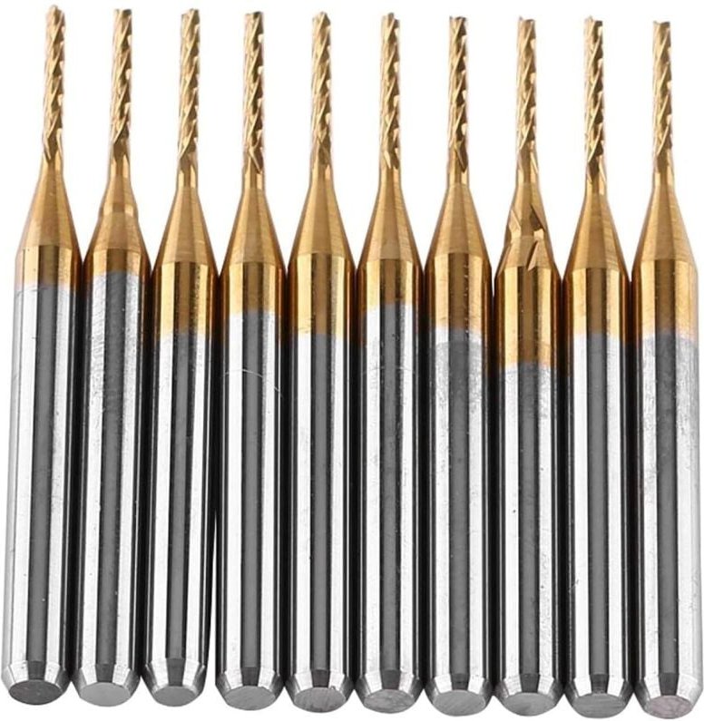 10 stücke Wolframkarbid-schaftfräser Titanbeschichtung Fräsen Gravur Bits Rotary Burrs Set 3,175 mm x 1 mm