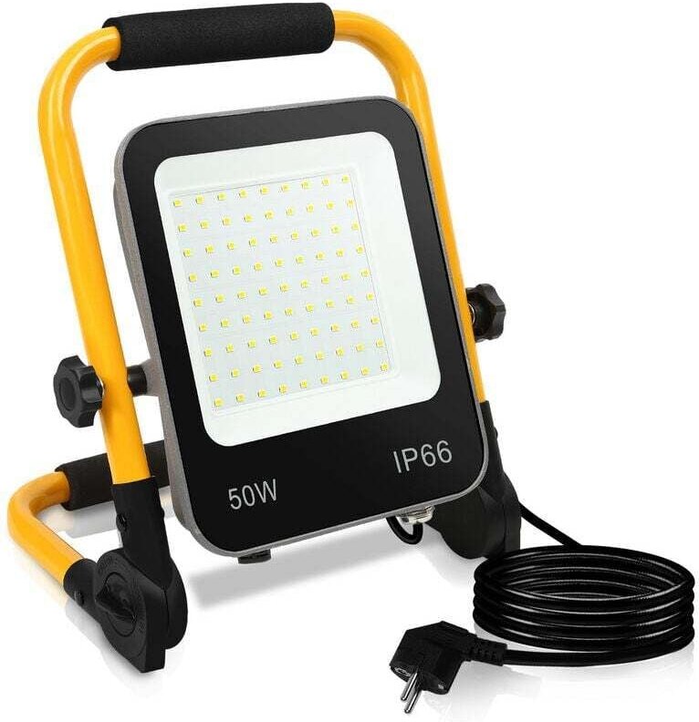 ALOVZE 50W LED Baustrahler LED Flutlicht mit Stativ Kaltweiß Baulampe für Garage Werkstatt Camping