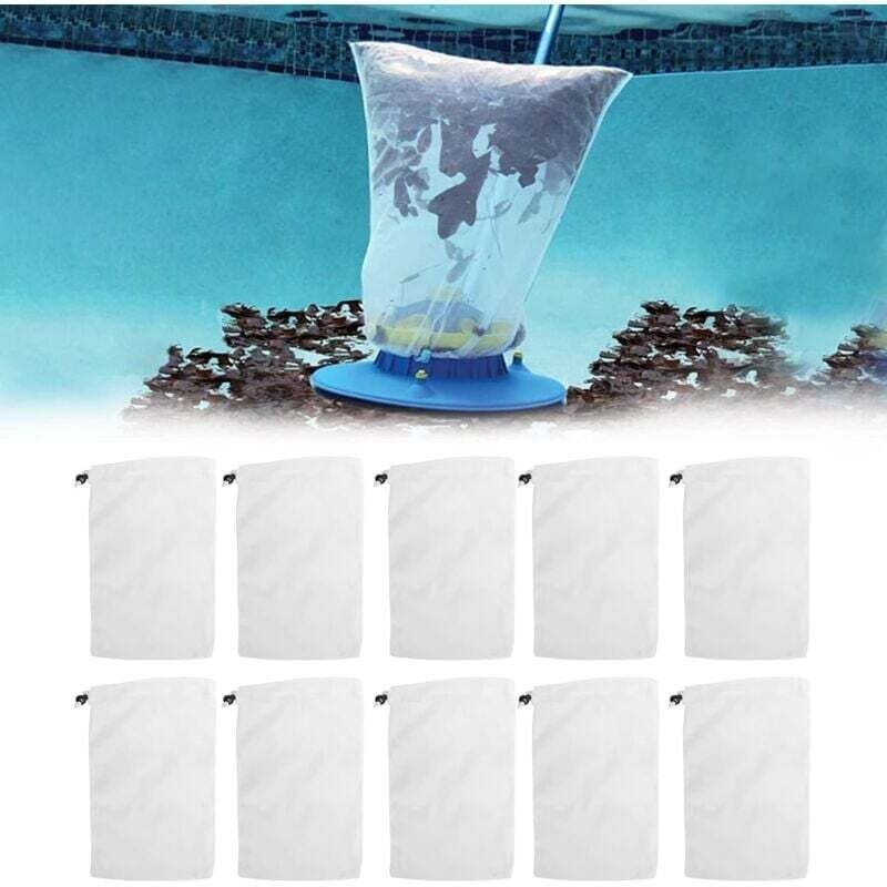 10 Stück Pool-Staubsauger-Ersatzbeutel, Pool-Staubsauger-Feinnetz mit Feststellseil, Pool-Staubsauger-Filterbeutel, Rein...