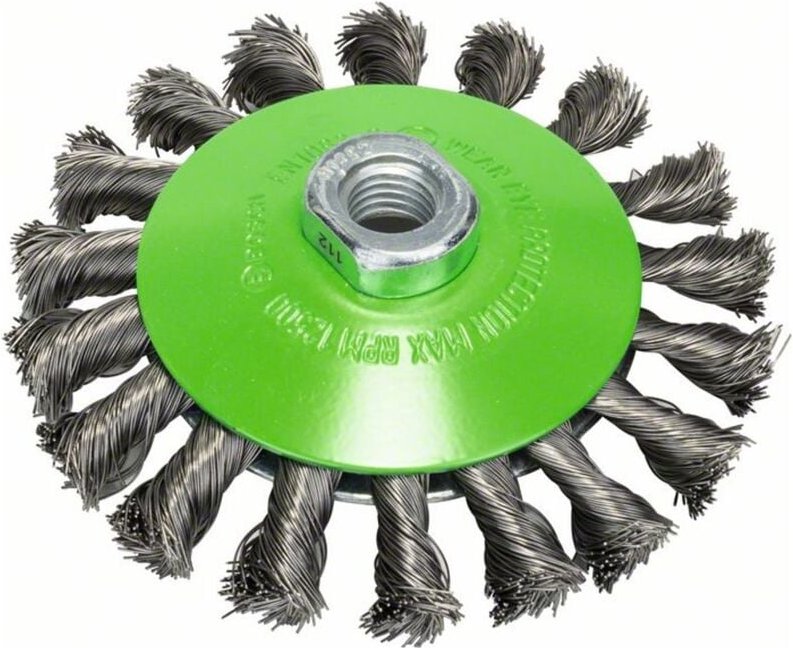 Bosch - Kegelbürste, gezopfter Draht, rostfrei, 0,35 mm, 115 mm, 12500 U/min, m 14