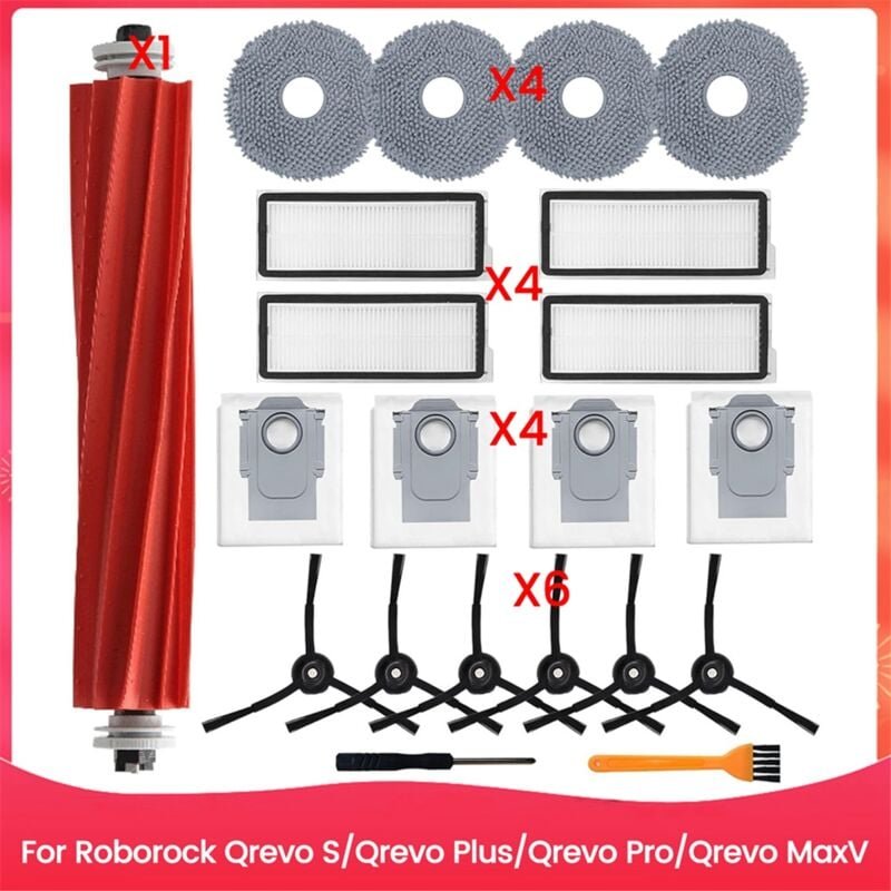 Zubehör-Set für Qrevo S/Qrevo Plus/Qrevo Pro/Qrevo MaxV Roboter-Staubsauger, Hauptseitenbürste, Hepa-Filter, Wischbeutel