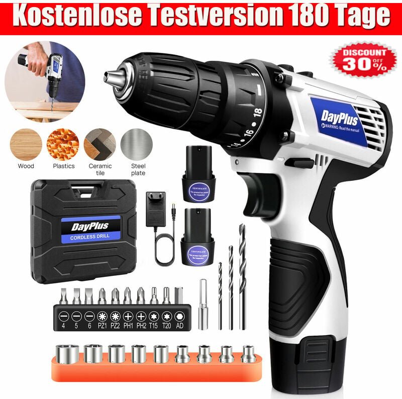 Dayplus - 2-Gang 16V 2x Li-Ion Akkuschrauber Bohrschrauber Bohr Schrauber im Koffer 23pcs