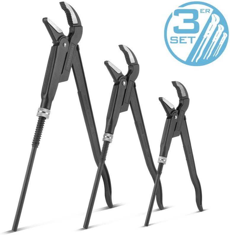 STAHLWERK Rohrzangen 3er Set 1, 1,5, 2 Zoll Chrom-Vanadium Wasserpumpenzangen