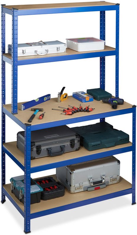 Schwerlastregal, mit Werkbank, Traglast 900 kg, 5 Ebenen, zum Stecken, Keller, 180x100x60 cm, Stahl, mdf, blau - Relaxda...