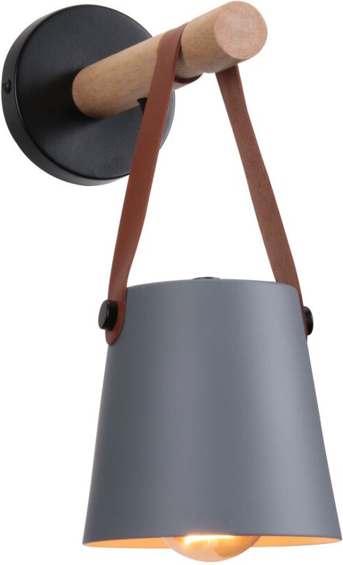 Wandleuchte Innen Grau, Vintage Wandlampe Holz und Metall E27 Nachttischlampe für Wohnzimmer Schlafzimmer Flur Treppenha...