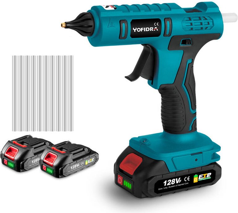 Heißluftgebläse - ø 11mm Akku Heissklebepistole Klebepistole Bastel Pistole mit 10pcs Klebestiften +2 Batterie+1 Ladeger...