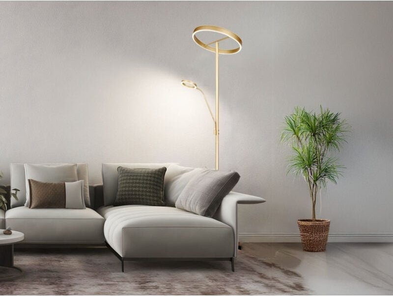 Led Stehlampe willis Gold mit Leselampe, dimmbar & 3 Lichtfarben, 180cm groß