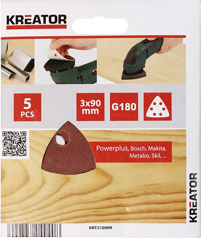Thumbnail - Satz mit 5 dreieckigen Klett-Schleifpapierblättern 90 mm G180 krt210008 Kreator