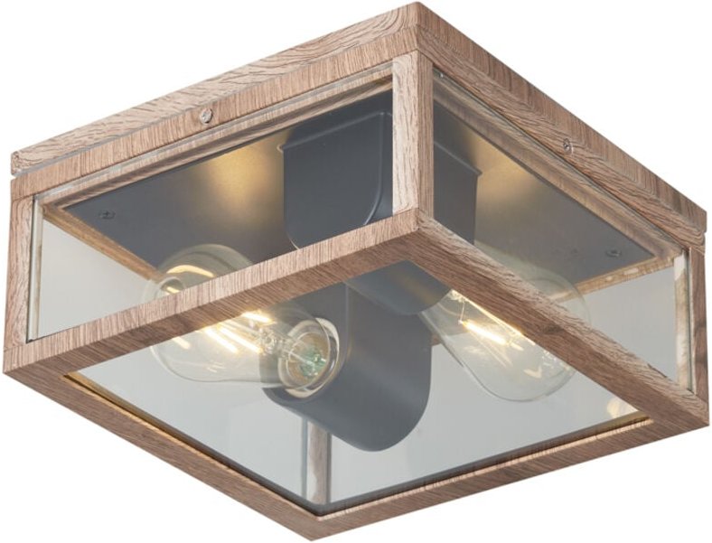 Industrielle Deckenleuchte Holzoptik IP44 2-flammig - Charlois