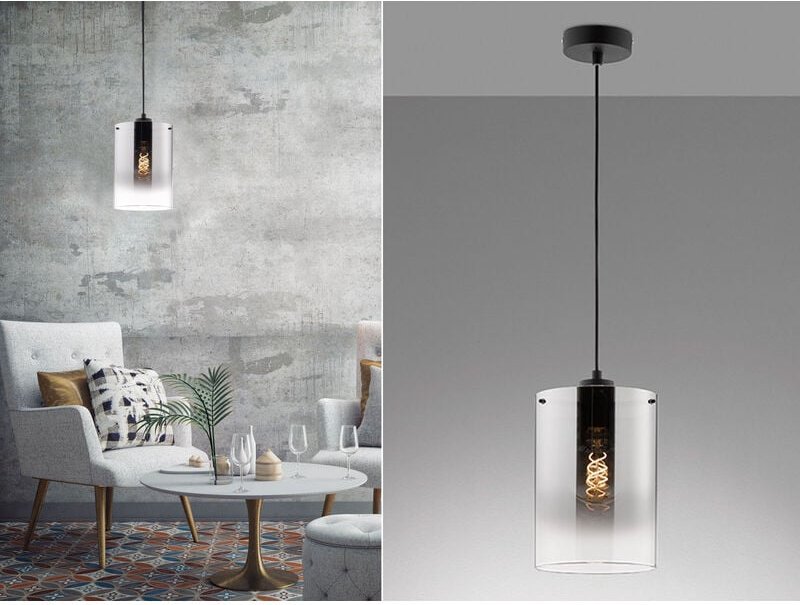 Hängelampe einflammig Schwarz mit Rauchglas, ø 18cm