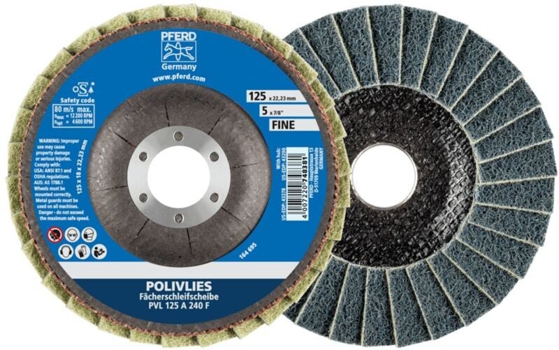 Pferd - POLIVLIES-Fächerscheibe pvl Korund ø 125 mm Bohrung 22,23 mm A240F für Feinschliff