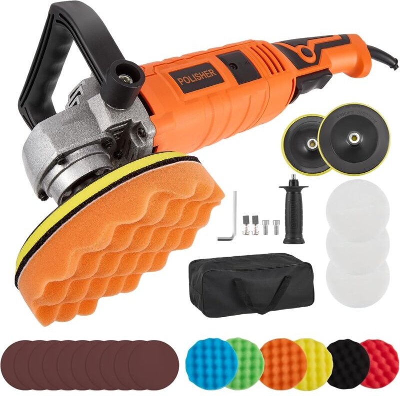 Poliermaschine, 1580 W, 7 variable Geschwindigkeiten von 500 bis 3300 U/min, elektrische Poliermaschine, Autopflege-Set ...
