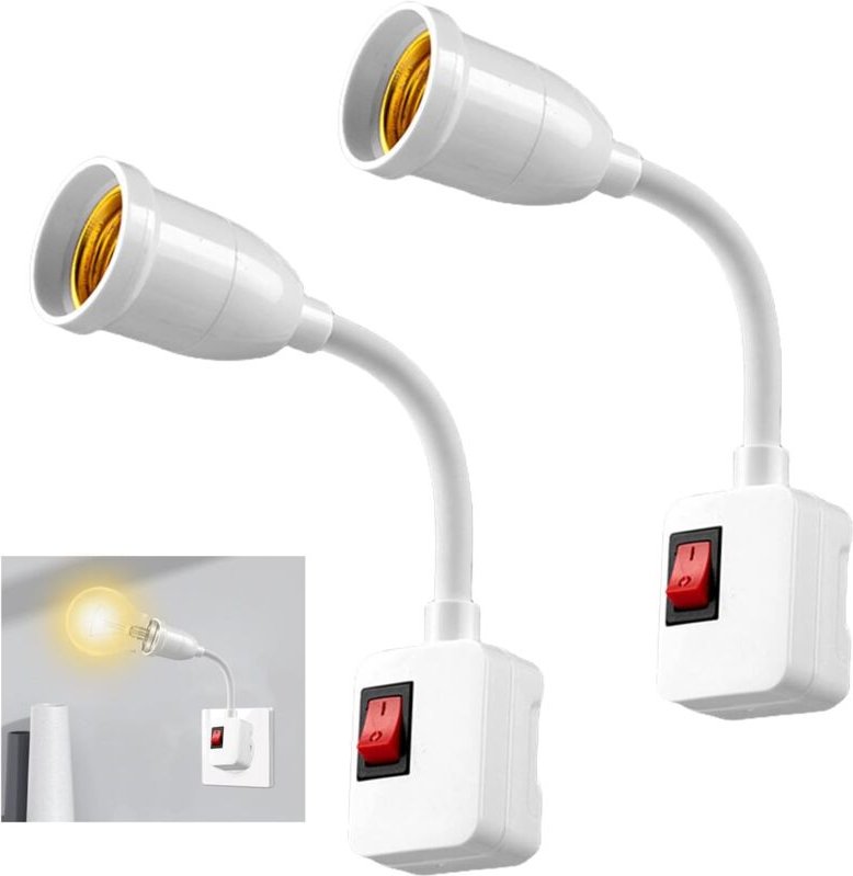 2 Stücke Lampenfassung E27 mit Schalter: E27 Sockel Lampenfassung, Steckdosenlampe mit 20 cm Flexibler Schwanenhals, 360...