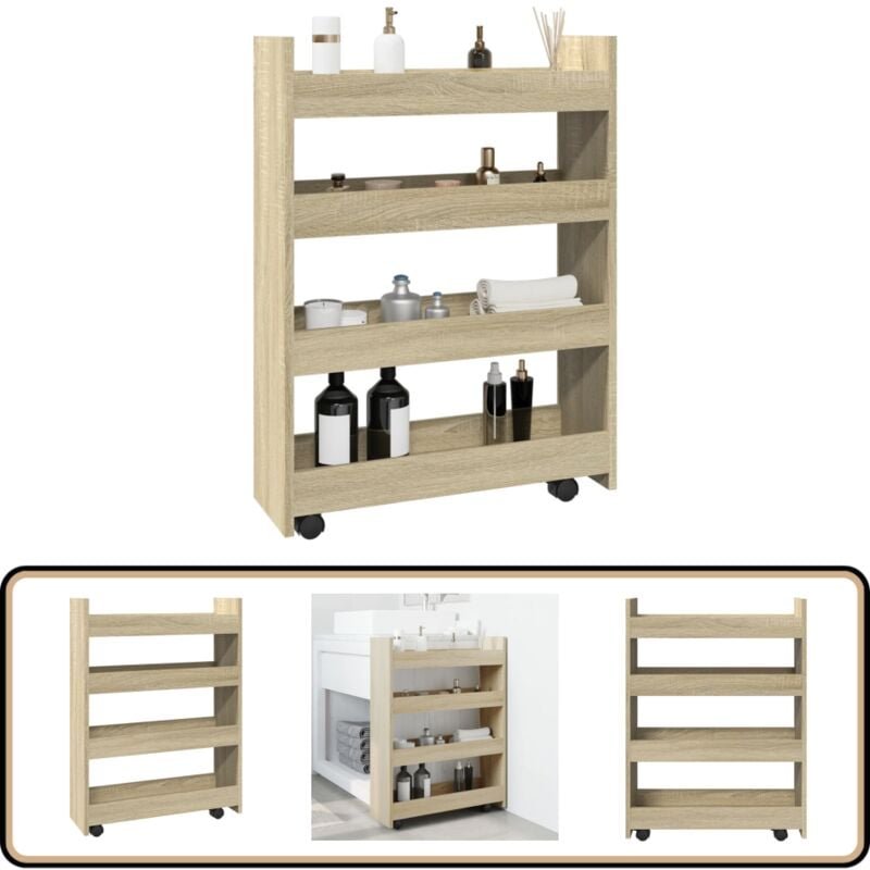 Aufbewahrungswagen Schmal 4 Etagen Sonoma Eiche Holzwerkstoff - Vidaxl